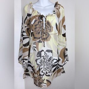 CATO Brown Tan Sheer long-sleeved peasant blouse Large